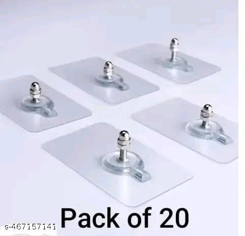 20 Pcs Adhesive Hooks, Detachable Self Adhesive Wall Screw Hooks, Punch-Free Wall-Mounted Screw Hook,Seamless Transparent No Nails Drill Waterproof Hooks for Bathroom, Kitchen, Hooks & Hangers