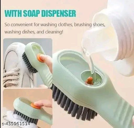 Soap Dispensing Cleaning Brush with Handle Scrubbing Reusable Washing Shoe Brush for Shoes Clothes Cleaning (Pack of 1)